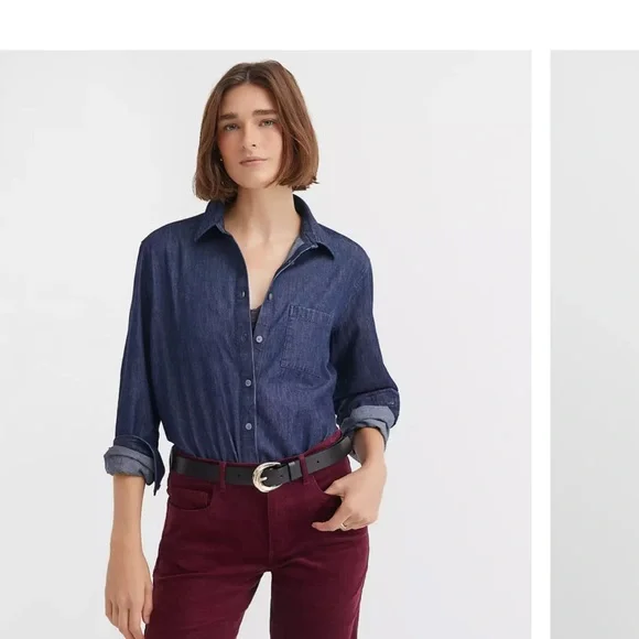 LOFT Chambray Dark Blue Button Down Shirt NWT - Picture 2 of 4